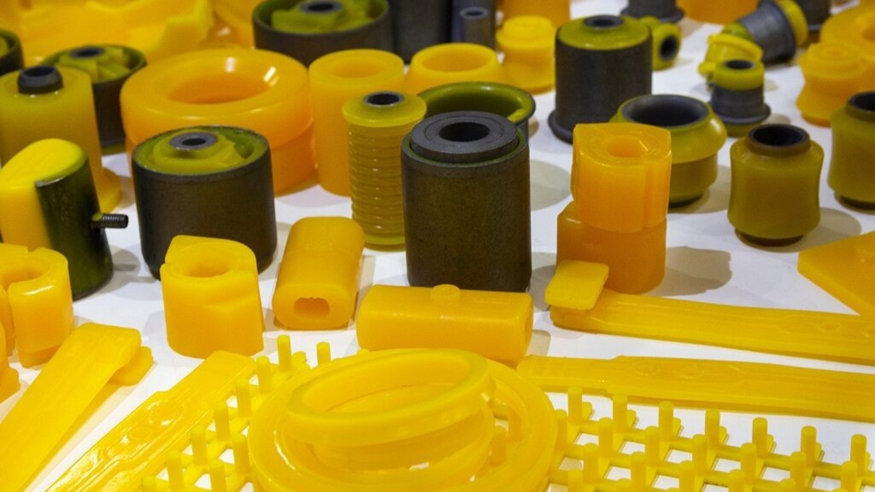 Products from polyurethane on the exhibition stand. Industry