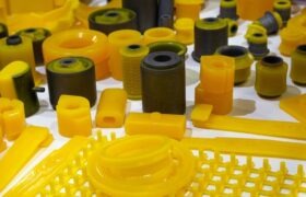 Products from polyurethane on the exhibition stand. Industry