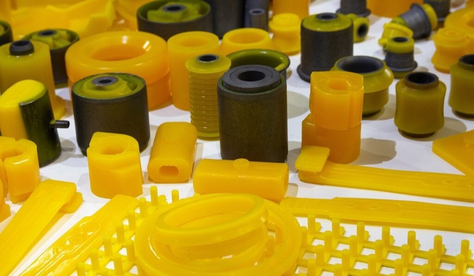 Products from polyurethane on the exhibition stand. Industry